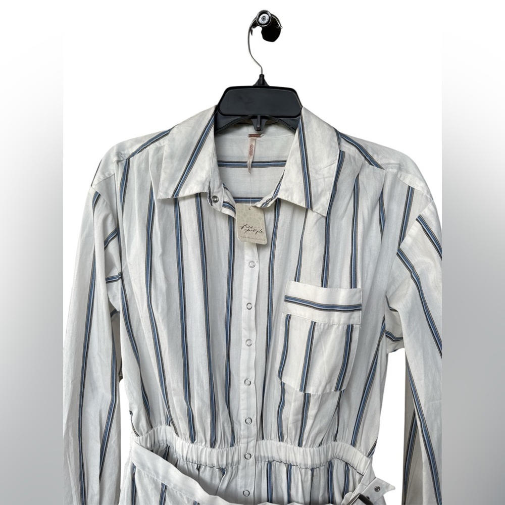 Free People White Mini Dress with Navy Stripes - Picture 6 of 10